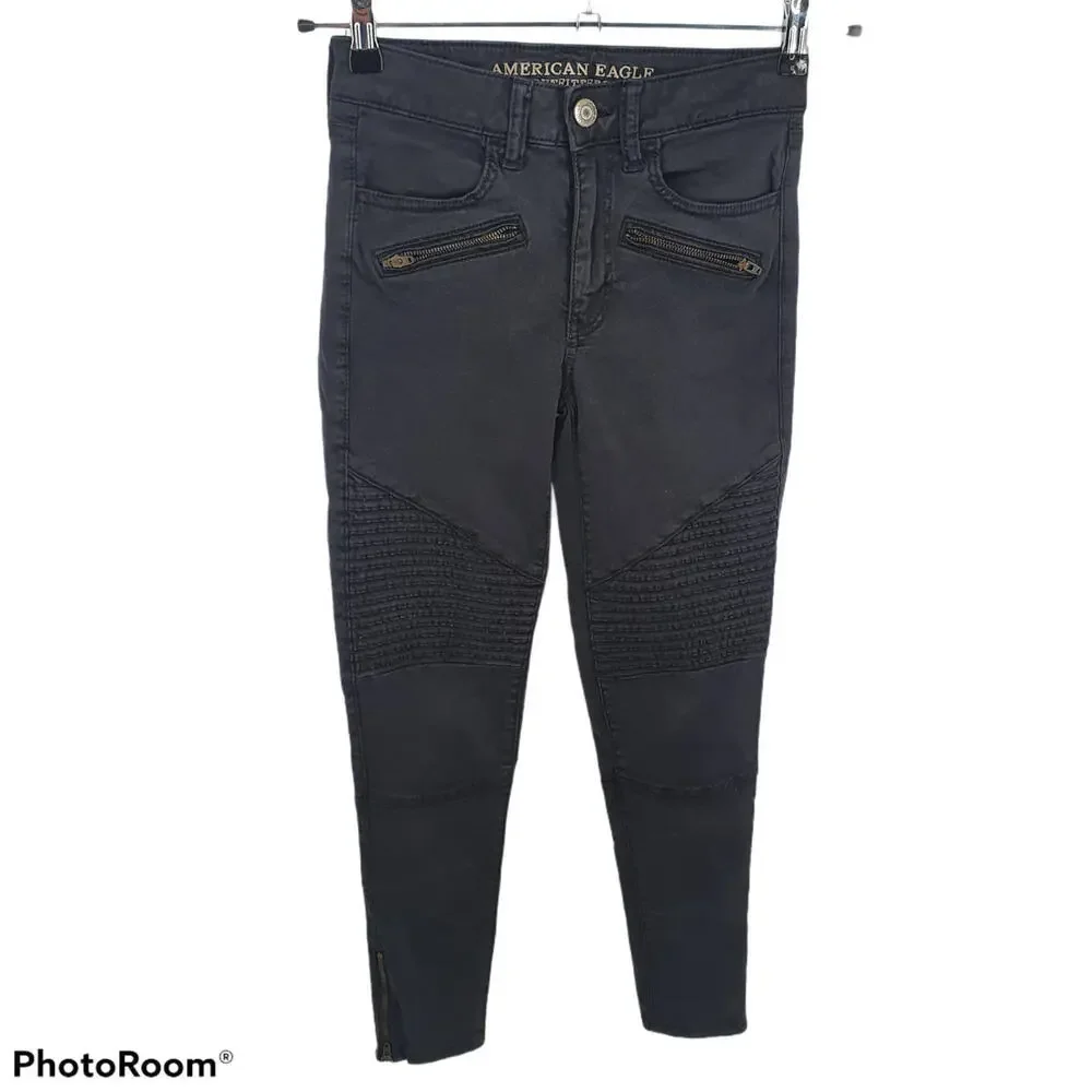 American Eagle  Jegging Womens 2 Hi Rise Super Super Stretch X Black‎ Zippers